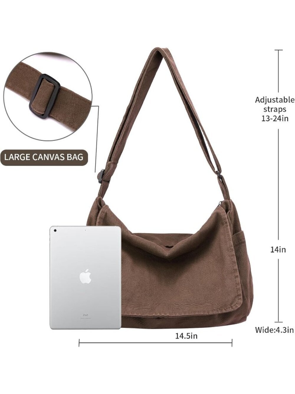 Women's A-coffee Zipper Casual Sling Aesthetic Crossbody Shoulder Bag - Picture 4 of 7